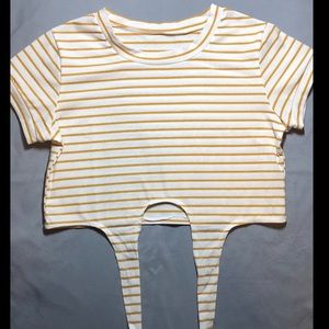 Gold Stripped White Crop Top Tee